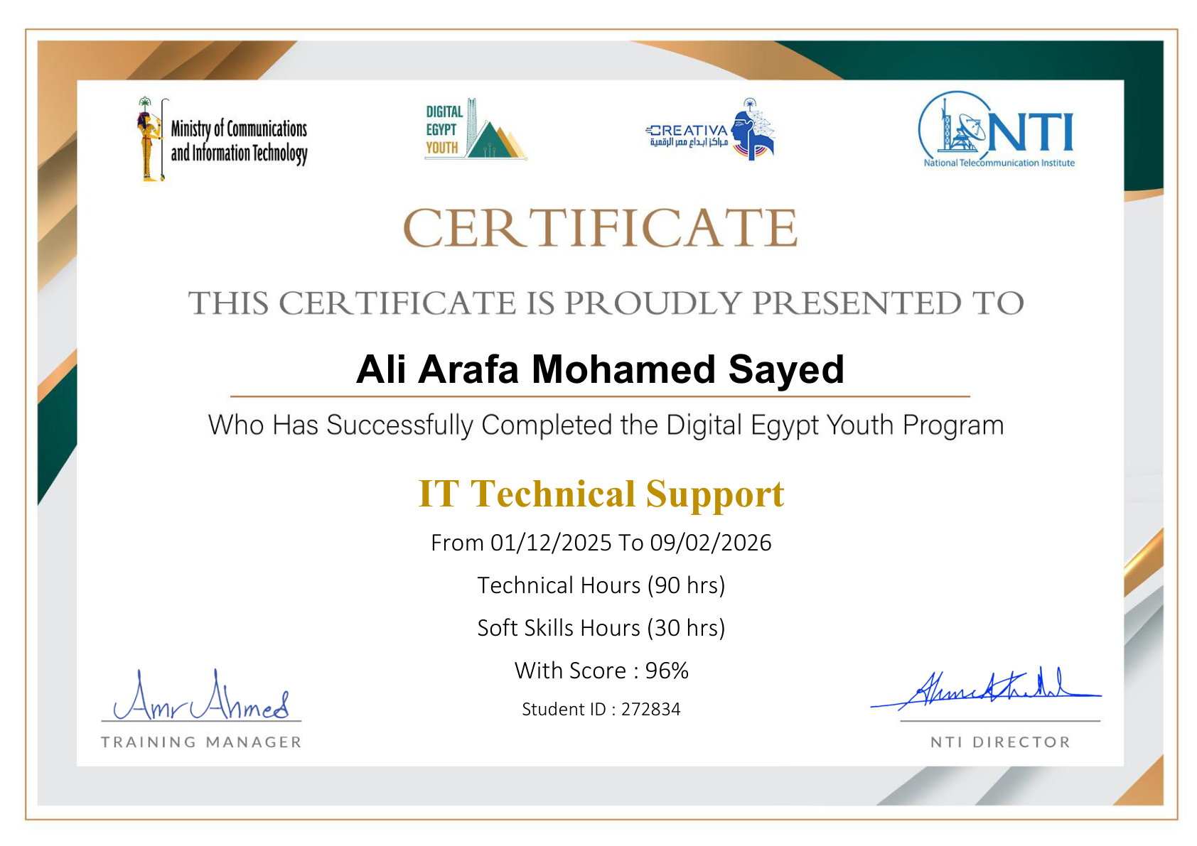 Ali Arafa Certificate