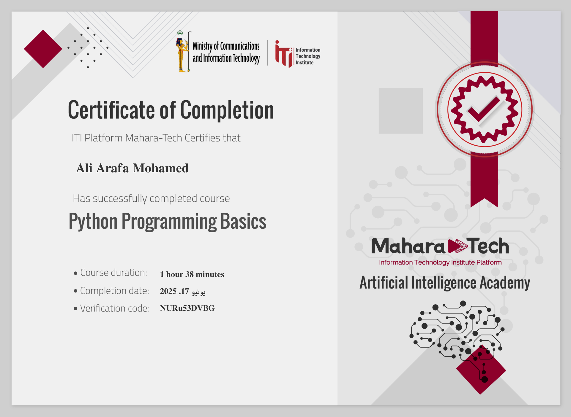 ITI Course Certificate
